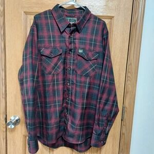 Dixxon Lamb of God Flannel XL Plaid Button-Up Shirt Red Black Yellow Long Sleeve